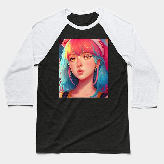 Bella Poarch Kawaii Anime Egirl Rainbow colored hair Baseball T-Shirt by geekmethat